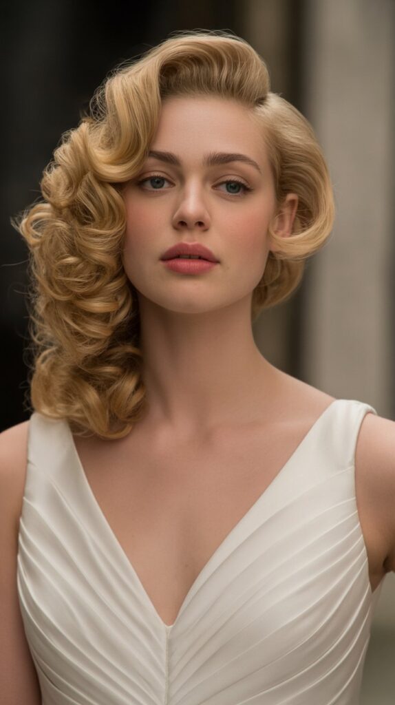 Deep Side Part with Dramatic Curls