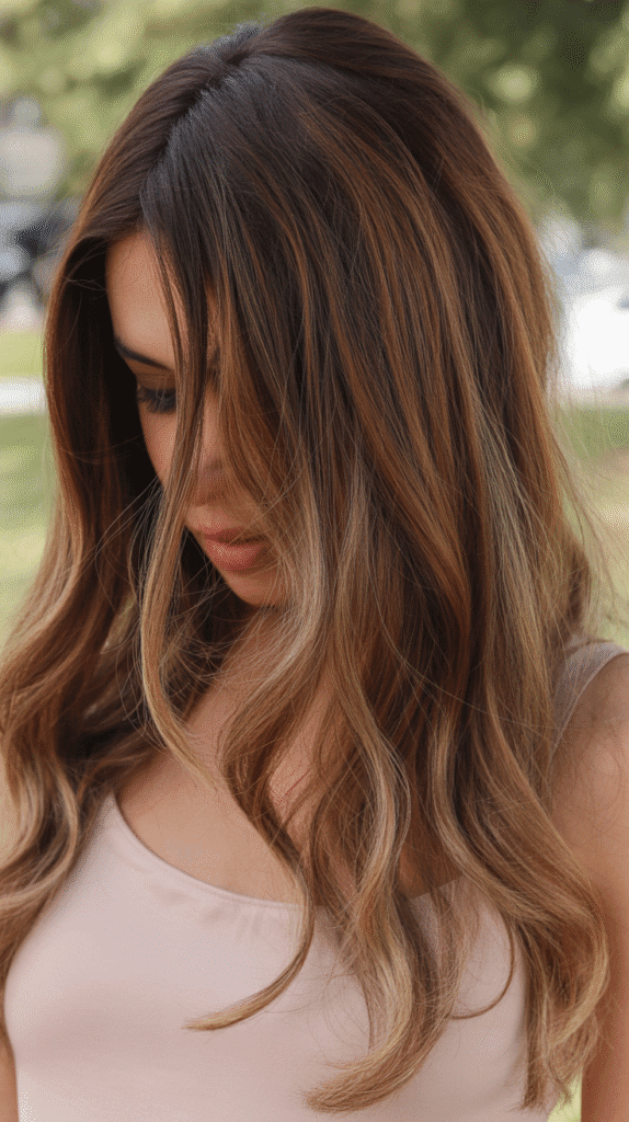 25 Beautiful Brown Wig with Caramel Highlights 1 Classic Long Wavy Brown Wig with Soft Caramel Highlights