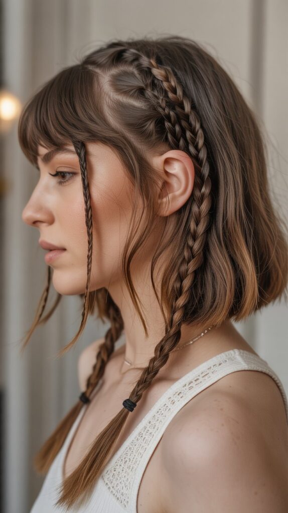 Long Bob with Curtain Bangs and Braided Detail