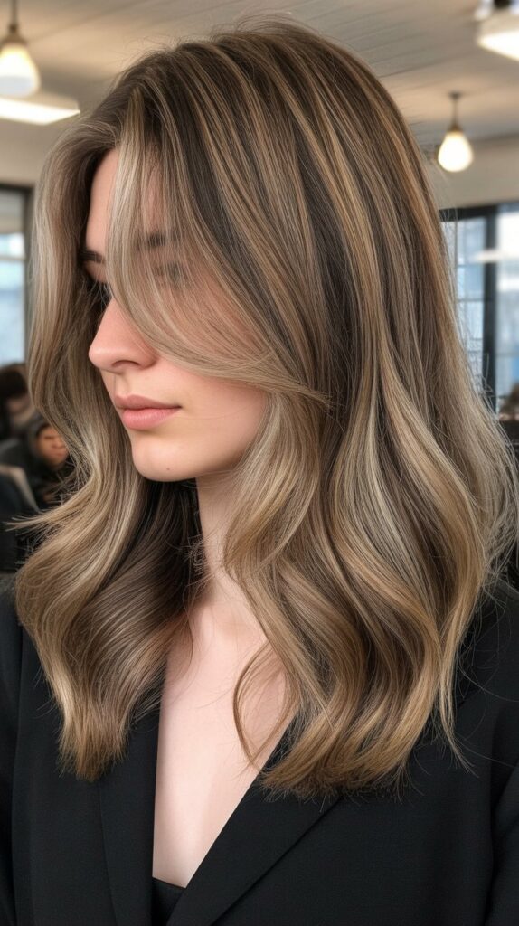 25 Flattering Light Ash Brown Hair Ideas for 2025 6 Ash Brown with Caramel Lowlights