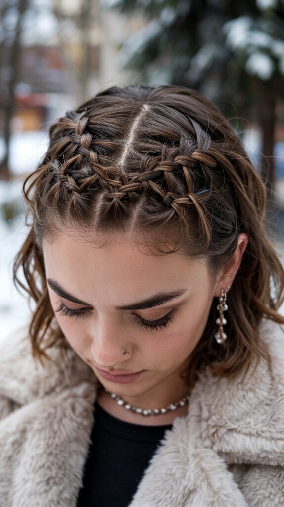 30 Chic Winter Hair Braids for Short Hair 29 Lattice Braid Detail
