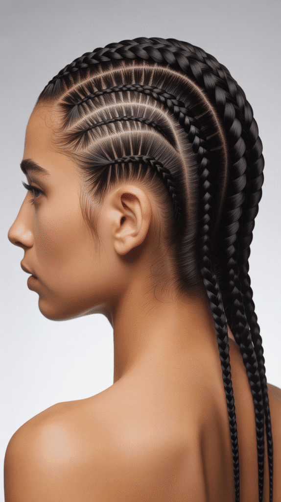 30 Winter Hair Braids Inspired by Aespa 6 Diagonal Cornrow Design