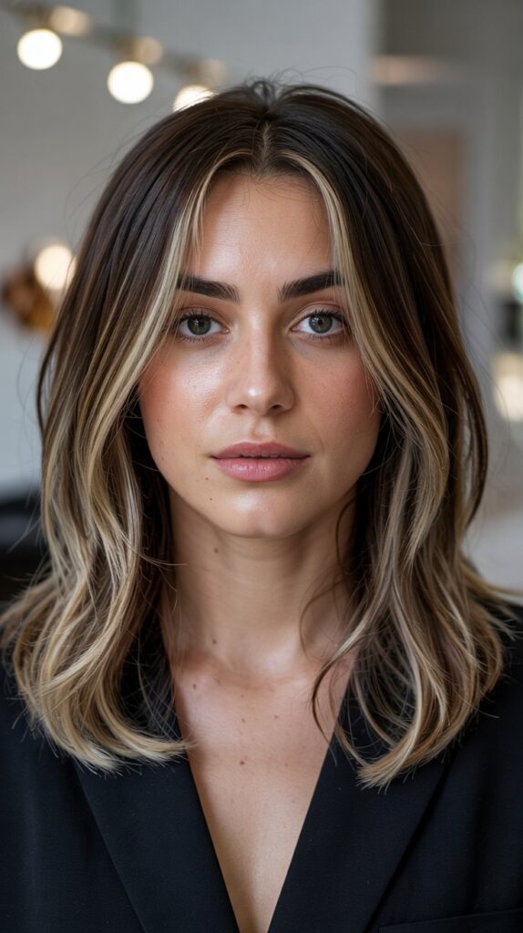 30 Stunning Long Bob with Layers and Curtain Bangs 22 Layered Long Bob with Curtain Bangs and Money Pieces