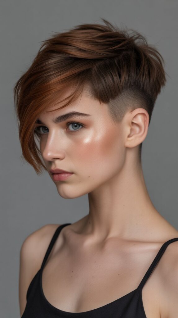 Top 30+ Expert Approved Hairstyles for Thin Hair and Round Faces 28 Disconnected Pixie with Volume on Top