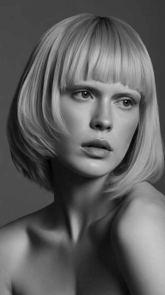 Long Bob with Dramatically Deep Side Part and Statement Curtain Bangs