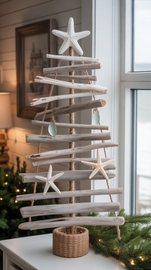 Best 30 Beautiful Wooden Christmas Trees to Try This Year 3 Driftwood Coastal Christmas Tree