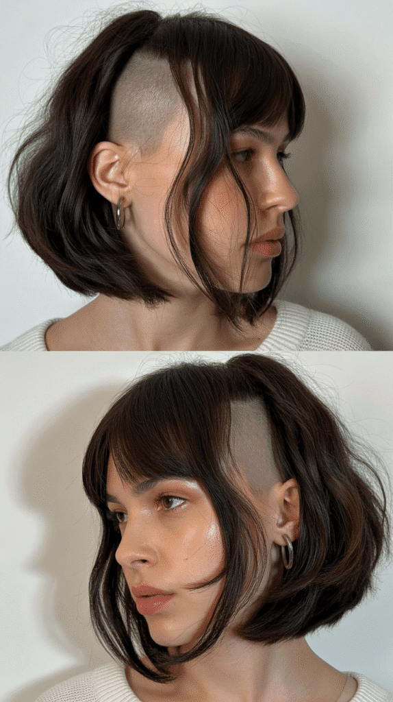 Long Bob with Curtain Bangs and Hidden Undercut