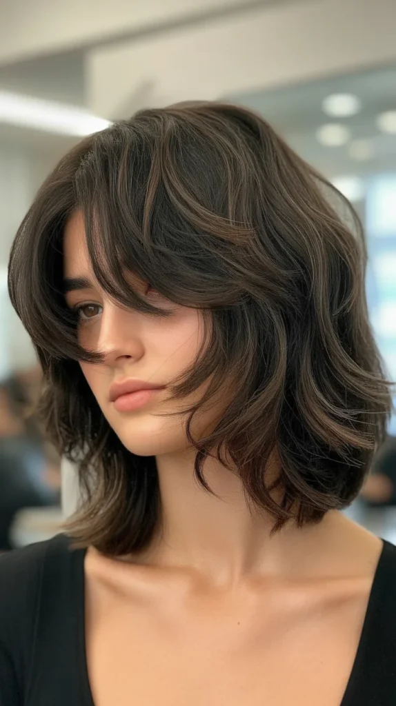 Textured Choppy Long Bob with Piecey Curtain Bangs