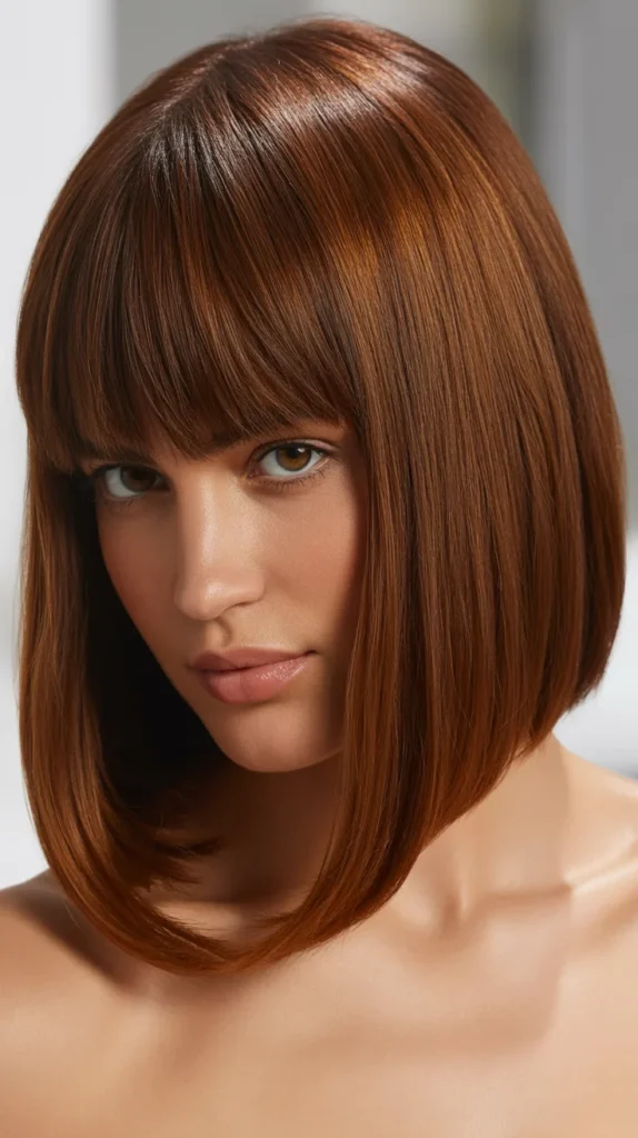 Rounded Long Bob with Blunt Bangs