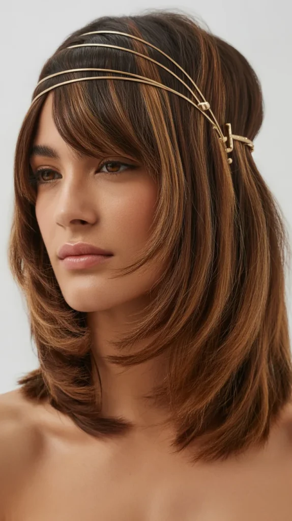 Long Bob with Curtain Bangs and Accessory Styling