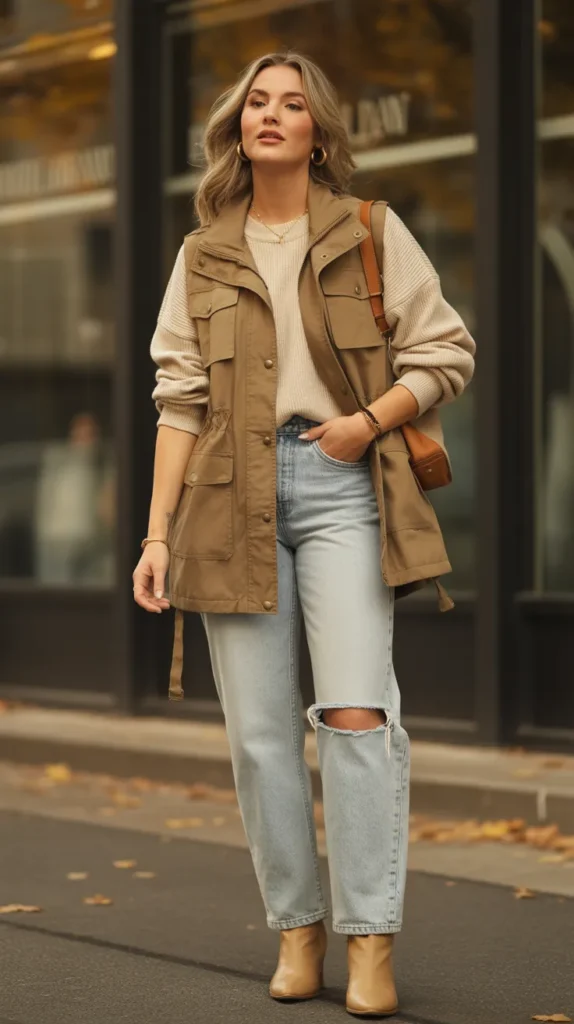  Utility Vest and Distressed Jeans