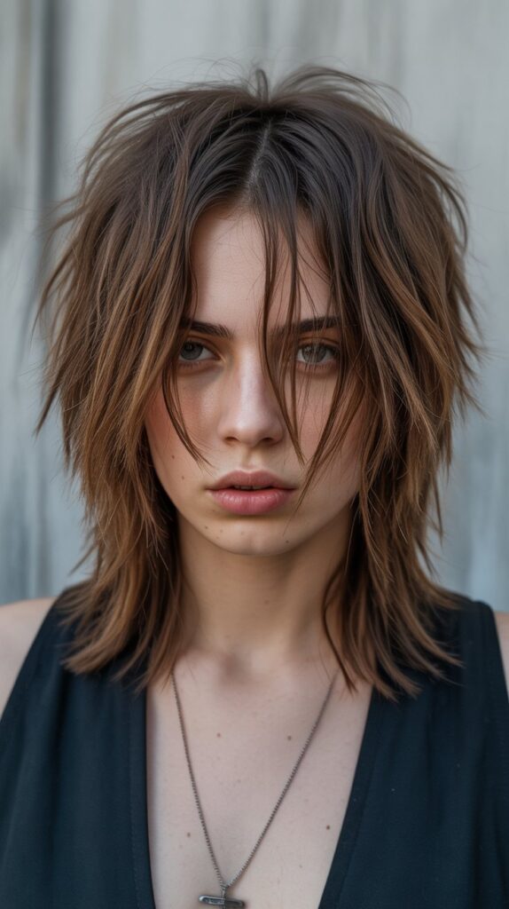 Choppy Long Bob with Edgy Curtain Bangs