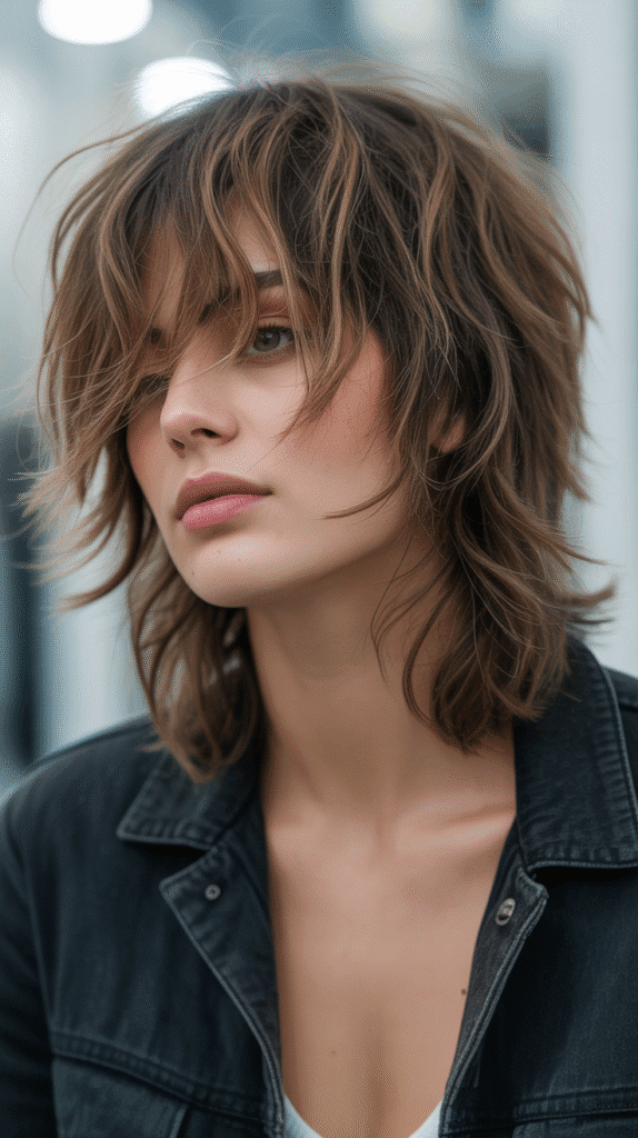 Top 27+ Slimming Hairstyles For Round Faces to Boost Confidence 11 Shaggy Layers with Piece-y Texture