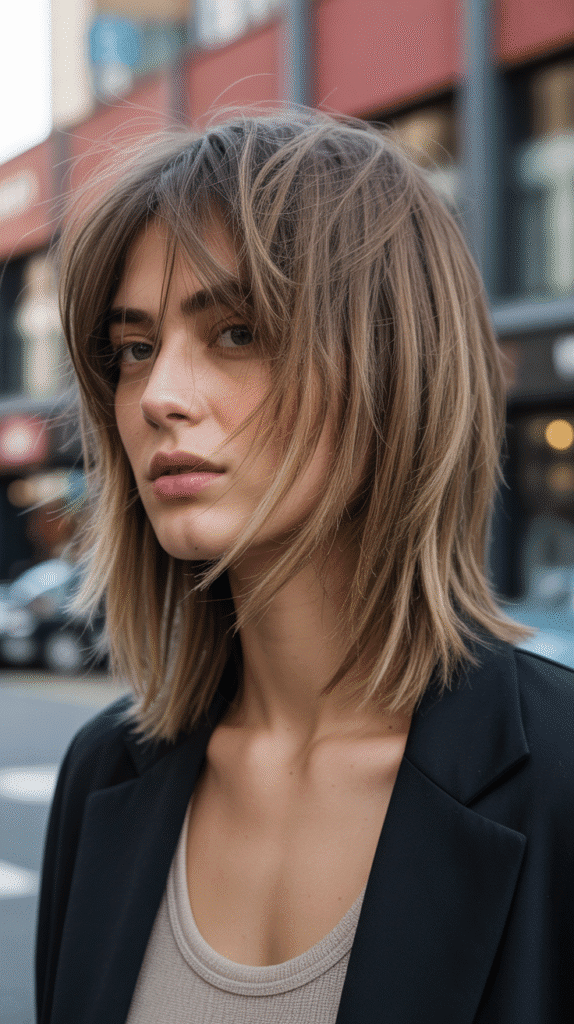 Textured Shaggy Layers with Wispy Curtain Bangs