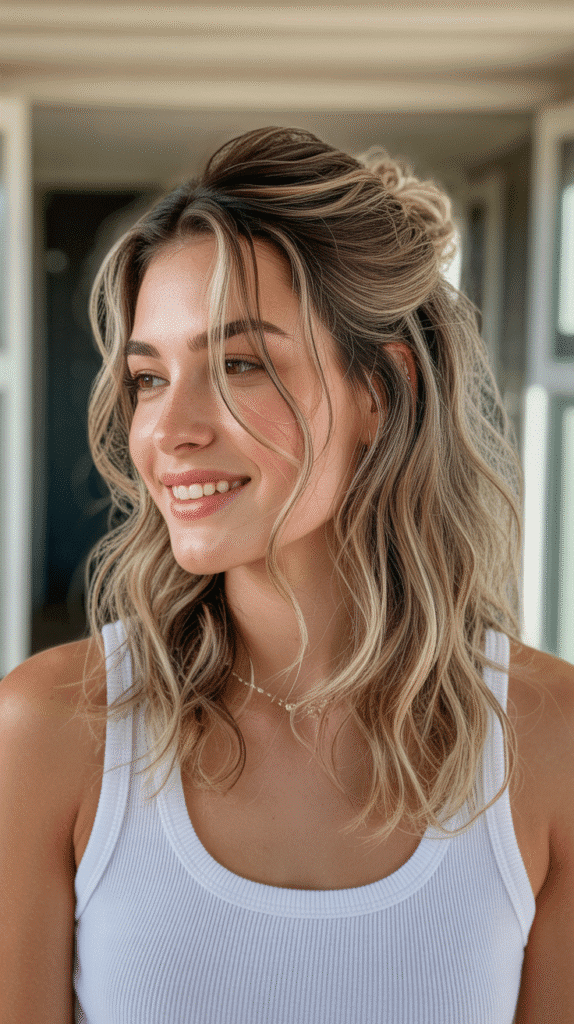 30 Trendy Half-Up Half-Down Hairstyles for HoCo 2025 30 Textured Messy Half-Up