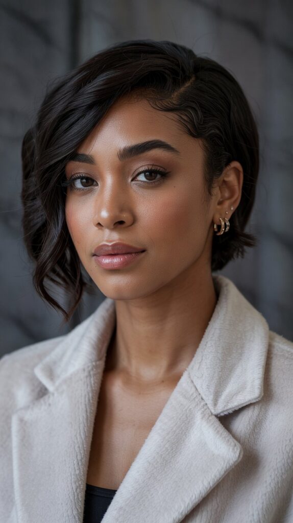 33 Flattering Low Cut Styles for Black Women with Round Faces 27 Side-Swept Pixie