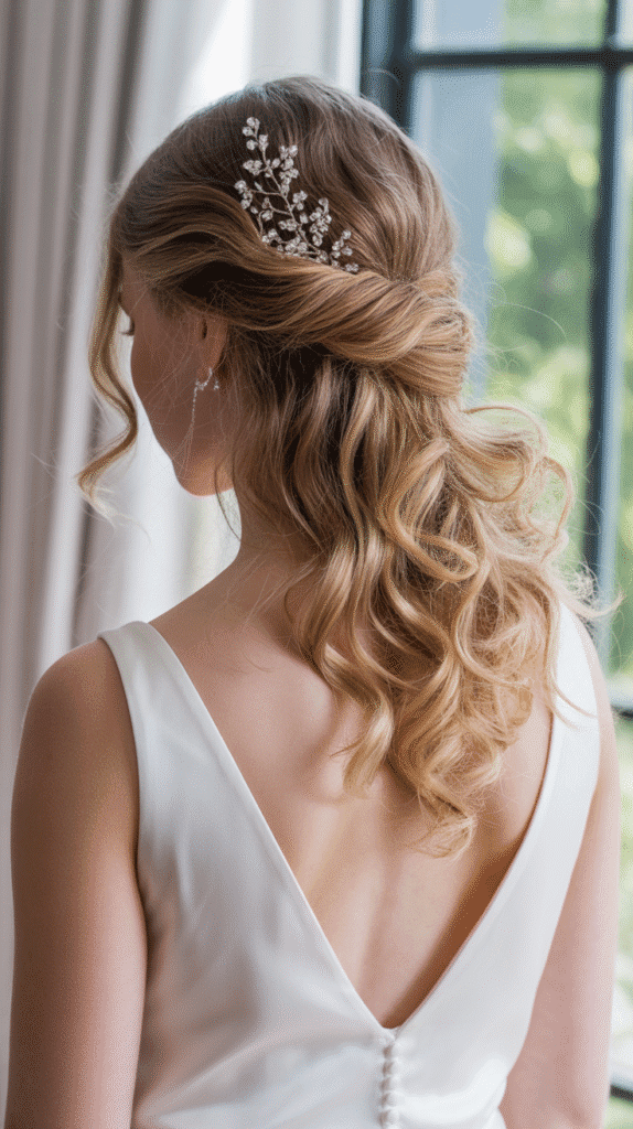 33 Best Half-Up, Half-Down Bridal Hairstyles 1 Classic Twisted Half-Up Style