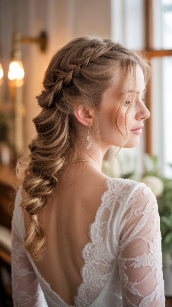 30+ Half-Up, Half-Down Wedding Hairstyles That Will Take Your Wedding Look to the Next Level 10 Fishtail Braid Half-Up