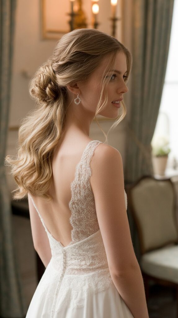 30+ Half-Up, Half-Down Wedding Hairstyles That Will Take Your Wedding Look to the Next Level 30 Romantic Twisted Updo Half-Up