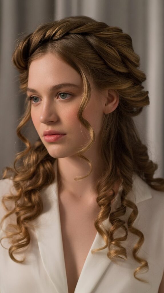 Transform Your Look: 25+ Stunning Curly Hairstyles For Round Faces 24 Twisted Crown With Curly Cascade