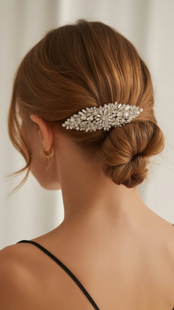 Top 27+ Half-Up Half-Down Prom Hairstyles 17 . Half-Up with Jeweled Barrette
