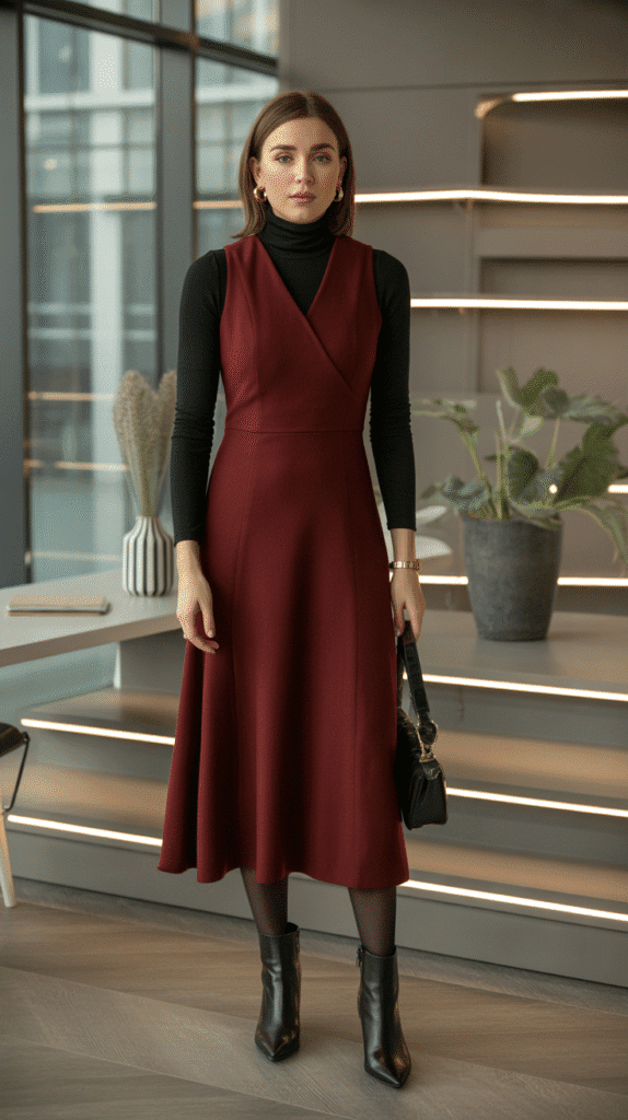 24 Elegant Winter Dress Outfits for Women for Every Occasion 2 Midi Wool Dress with Turtleneck and Ankle Boots