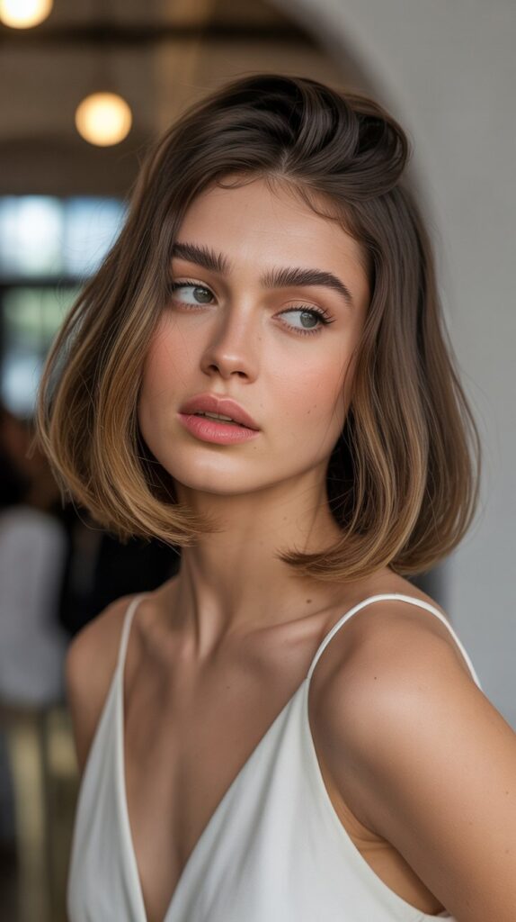 Long Bob with Curtain Bangs and Volume at Crown