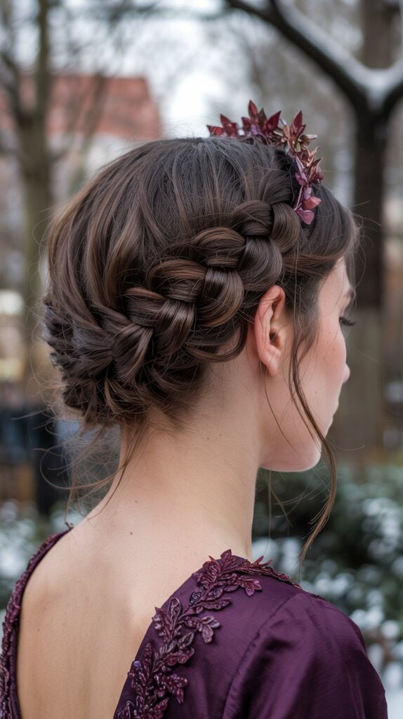 Twisted Crown Braid with Deep Plum