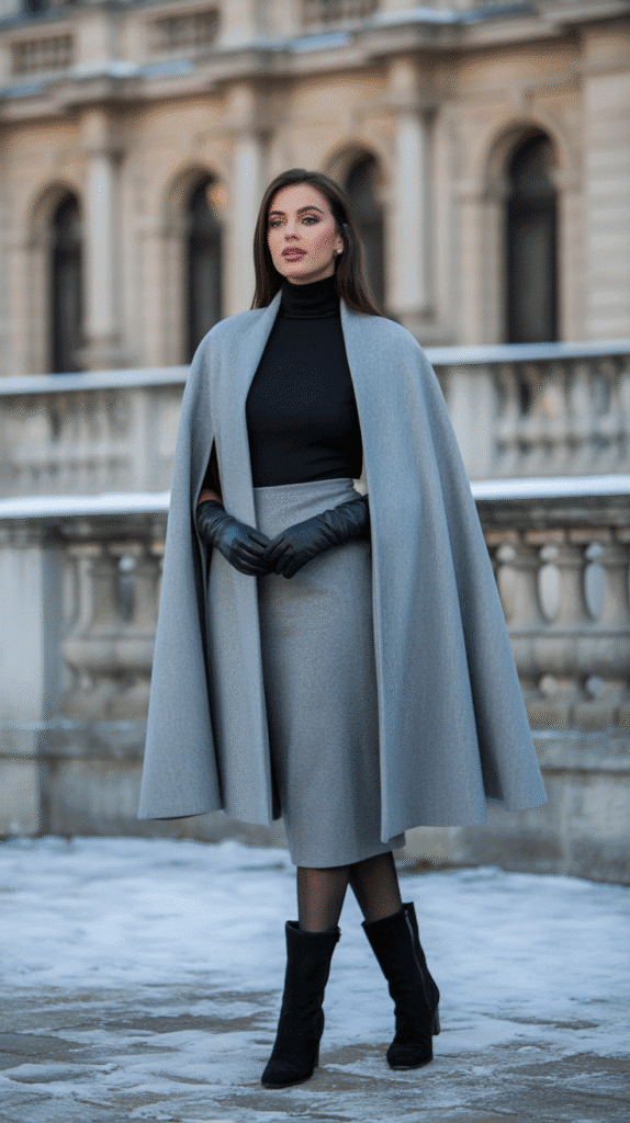  Wool Cape with Fitted Silhouettes
