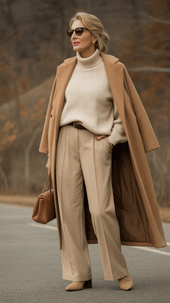 30 Stylish Casual Fall Outfits for Women Over 40 6 Monochromatic Neutral Ensemble