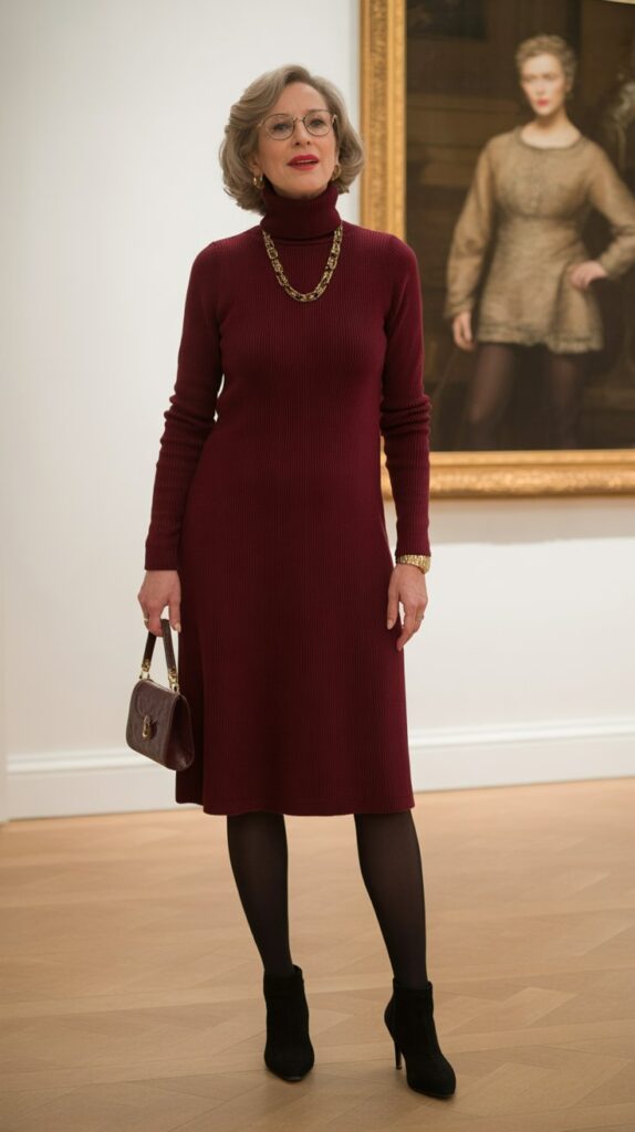 30 Fabulous Winter Outfits for Women Over 50 That Radiate Confidence 6 Sophisticated Turtleneck Dress
