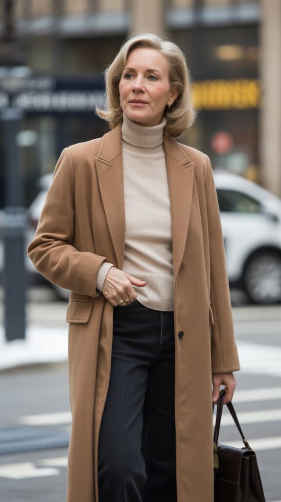 30 Fabulous Winter Outfits for Women Over 50 That Radiate Confidence 1 The Classic Camel Coat Ensemble