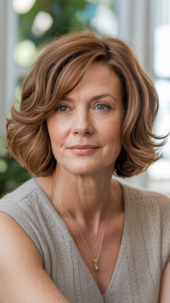 Top 30+ Medium Length Hairstyles for Thin Fine Hair Over 50 17 Wavy Bob with Piecey Layers