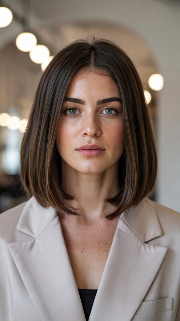 27+ Cute Haircuts for Thin Hair to Add Volume and Style 15 Blunt Lob with Subtle Internal Layers