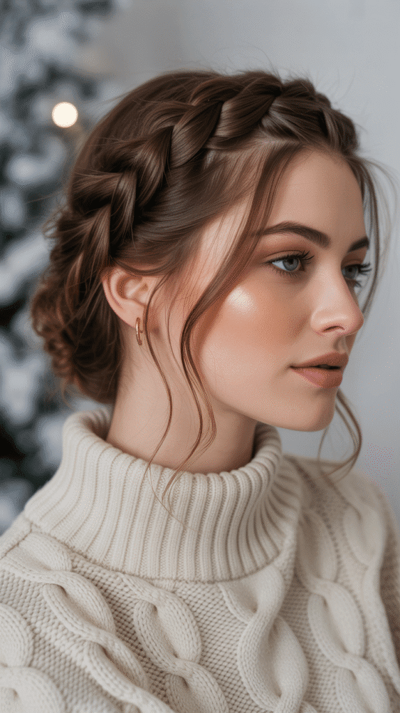30 Adorable Cute Winter Hairstyles with Braids 1 Classic French Braid Crown