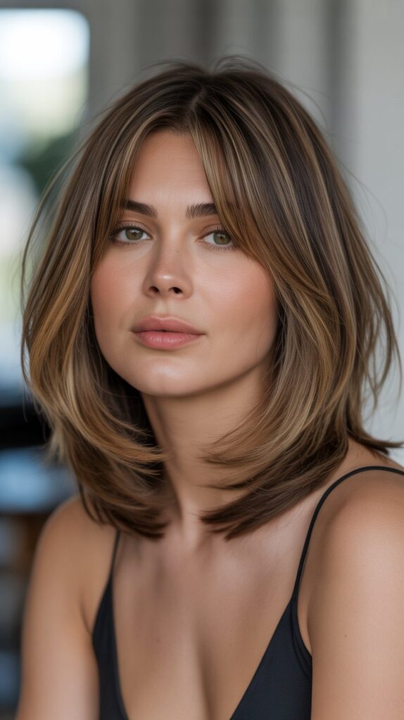  Long Bob with Curtain Bangs and Face-Framing Layers