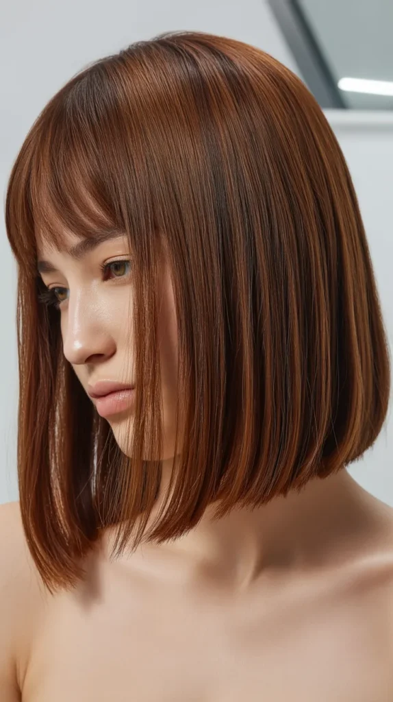 Sleek Long Bob with Micro Curtain Bangs