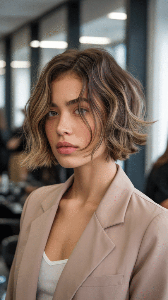 Top 27+ Slimming Hairstyles For Round Faces to Boost Confidence 3 Textured Lob (Long Bob) with Layers