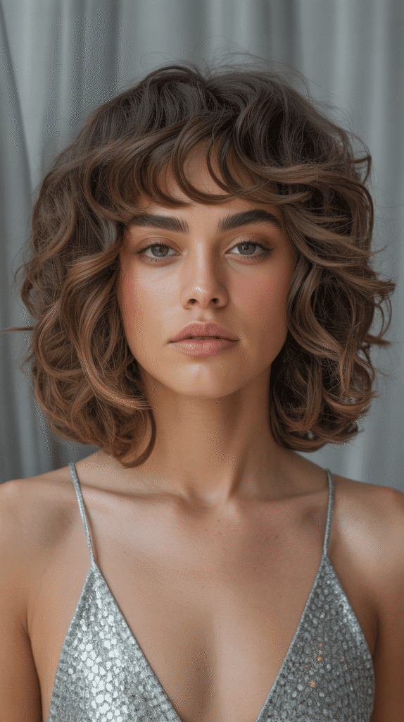 Long Bob with Curtain Bangs and Curly Fringe