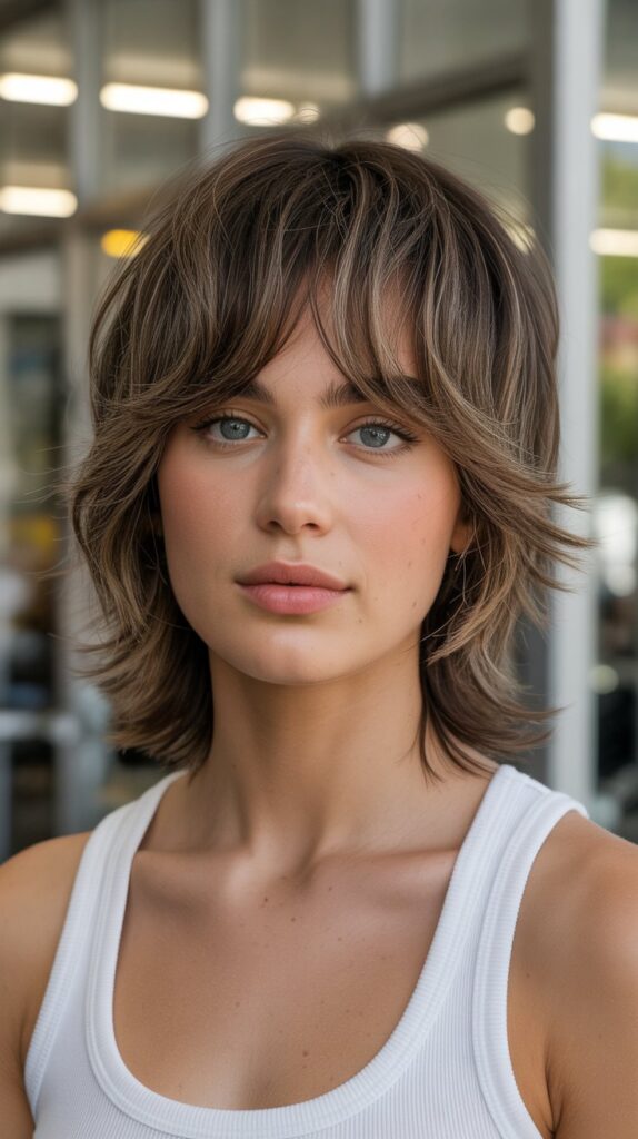 Top 30+ Expert Approved Hairstyles for Thin Hair and Round Faces 3 Textured Shag with Curtain Bangs