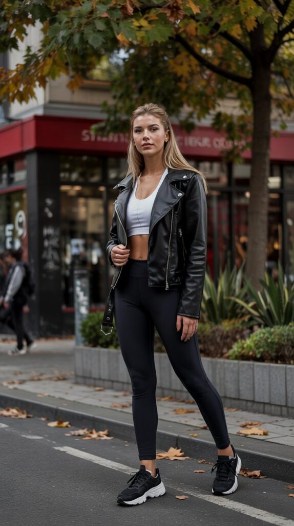 Leather Jacket Over Athletic Wear