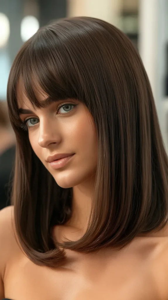 Long Bob with Curtain Bangs and Glossy Finish