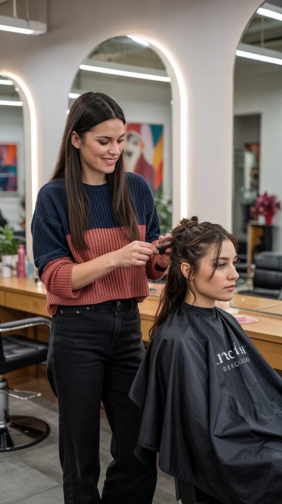 29 Professional Hairstylist Work Outfits for Women 16 Color-Blocked Outfit for Visual Impact