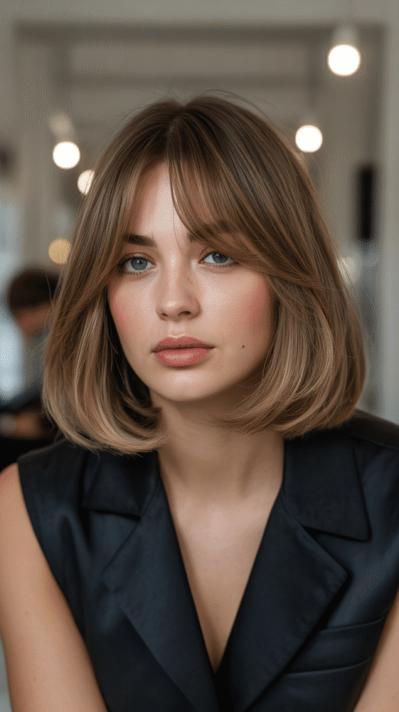 Fine Hair Long Bob with Volumizing Layers and Curtain Bangs