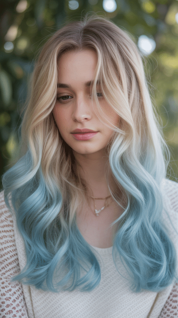  Flaxen Blonde with Sky Blue Balayage