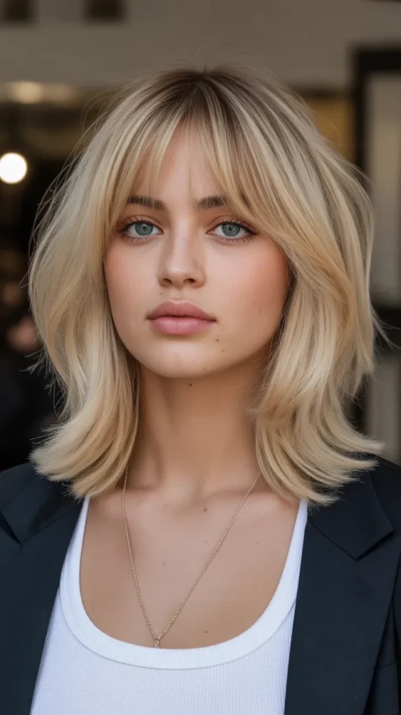  Long Bob with Shaggy Bangs and Face-Framing Layers