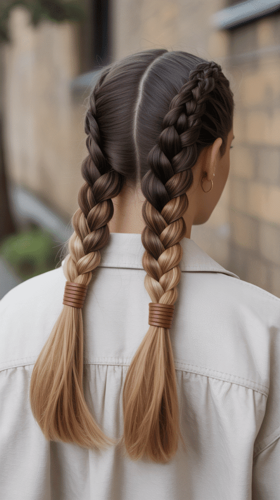 30 Must-Try Winter Hair Braid Trends for 2025 11 Four-Strand Braid with Leather Cord