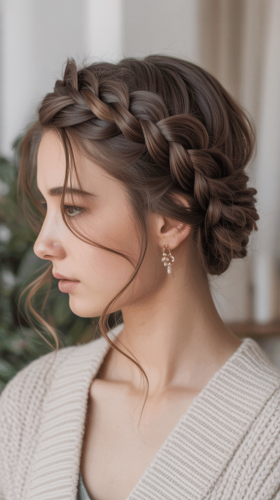 30 Winter Hair Braids Inspired by Aespa 2 Winter's Classic French Braid Crown