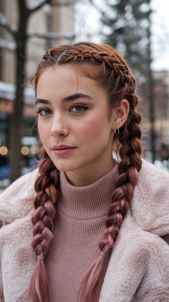  French Braid Pigtails with Rose Gold