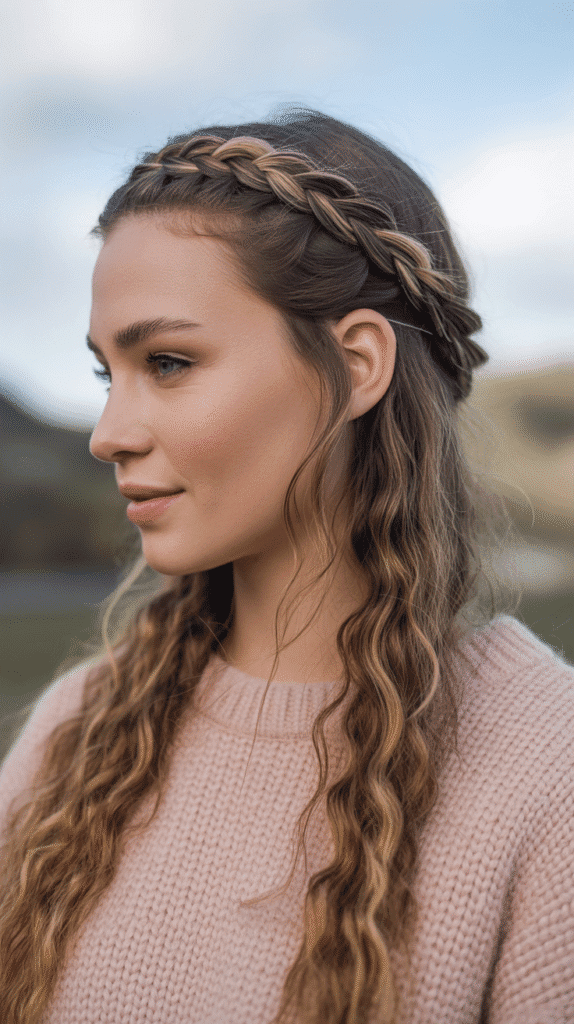 33 Easy and Simple Cute Winter Hairstyles 32 Half-Up Crown Braid